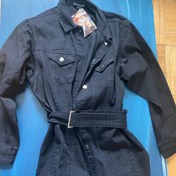naked wardrobe Jackets & Blazers - Black Jean Jacket with Adjustable Belt